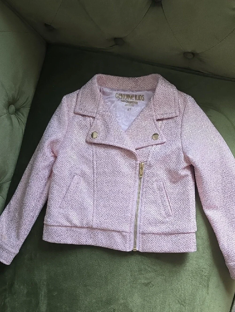 OshKosh B'gosh Light Pink And Gold Moto Jacket and Fringe Dress Set